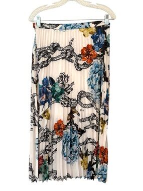 Tibi Rope & Floral Tattoo Print Accordion Pleated Midi Skirt Sz 8 NWOT
